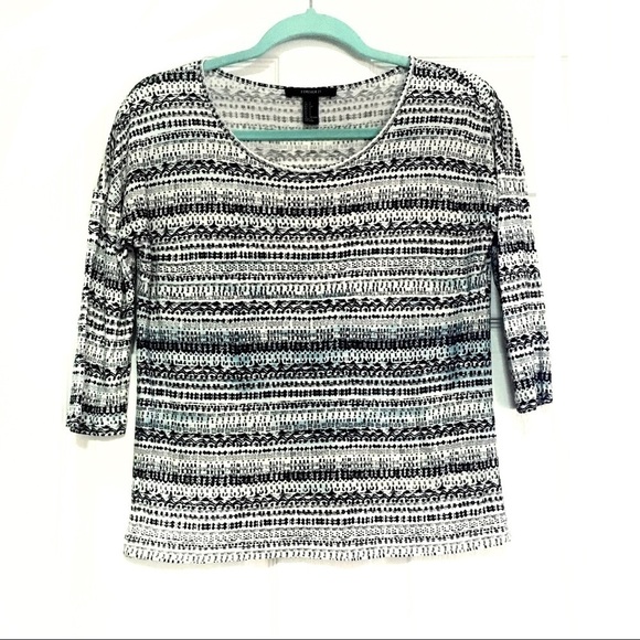 Forever 21 Top Blouse Basic 3/4 Length Sleeve Stripe White Tee Women Small - Picture 1 of 5